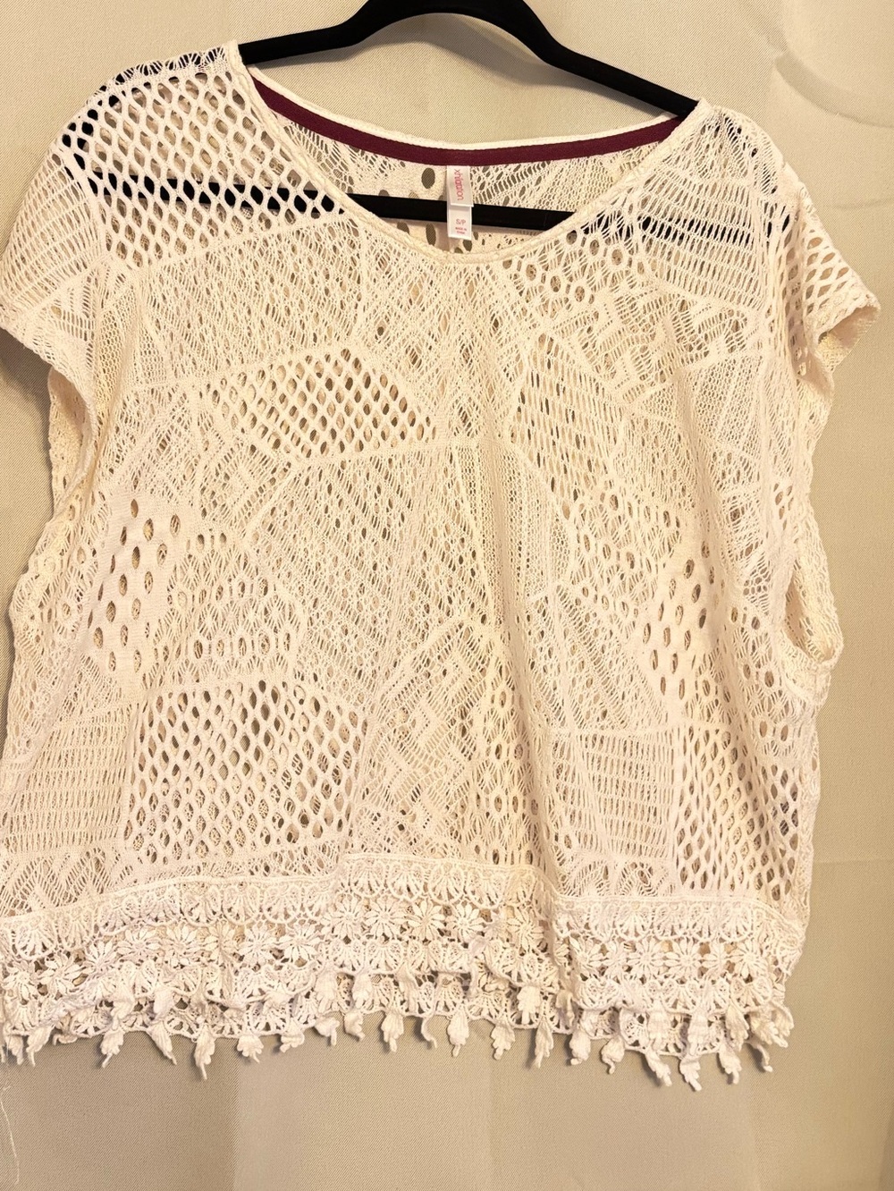 Vintage cream abstract floral lace kimono oversized sheer top